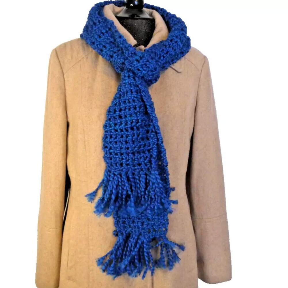 Blue Scarf 92x5 Extra Long Handmade Crochet Hand Knit Visual Kei Hanukkah NWT